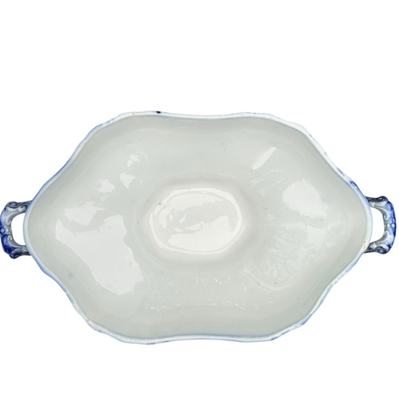 RARE Wood & Sons Antique Flow Blue "Lakewood" Footed Covered Dish 1891-1907 - Picture 5 of 13